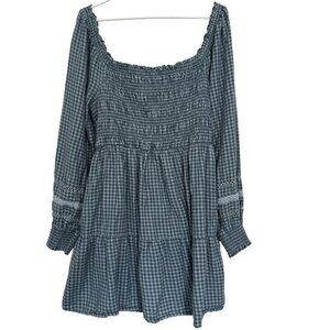 American‎ Eagle Womens Dress Tunic XL Blue Smocked Milkmaid Cottagecore Peasant